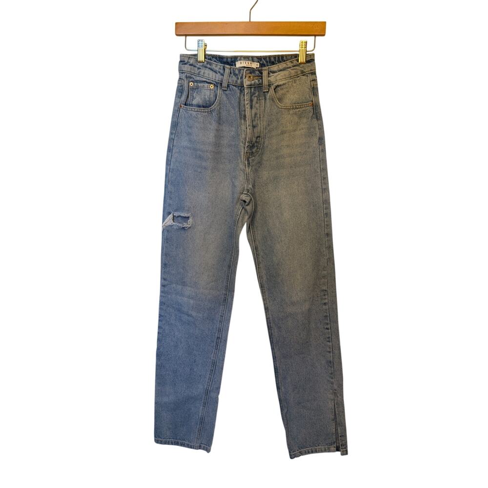 High Rise Split Hem Distressed Straight Jeans DISSH Denim AU 8 US 4 100% Cotton